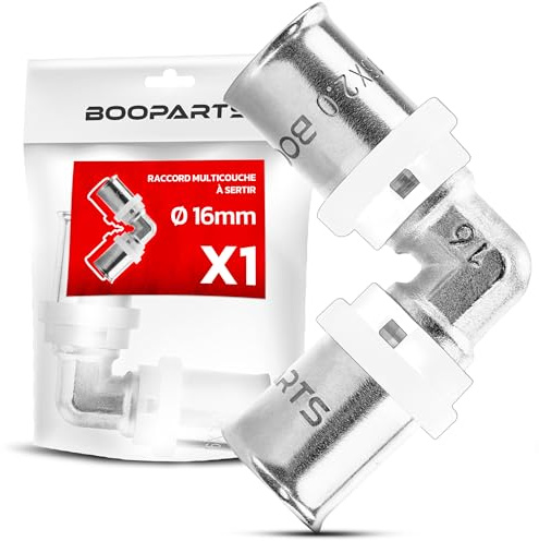 BOOPARTS – Gomito a Pressare Ø16 mm per Tubo Multistrato | Profilo TH | Raccordo in Ottone Nichelato | 1 Pezzo