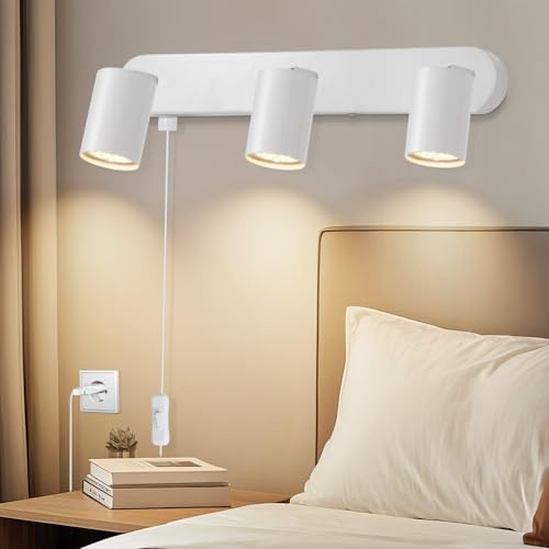 Dehobo Applique de Intérieur avec Interrupteur GU10 - Lampe Murale avec Interrupteur Rotative 350° Blanc Moderne - Applique Murale Chambre avec Commutateur Pour Salon Cuisine - Sans Ampoule