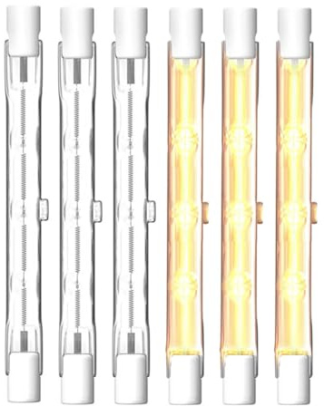 KINGYEENUO Paquete de 6 120W R7s 118mm Halógeno Bombilla, R7S Halógeno Lineal Proyector Blanco Cálido 2700K 1200lm 230V J118 Doble Extremo Bombilla de Seguridad 118mm Longitud, Dimmable