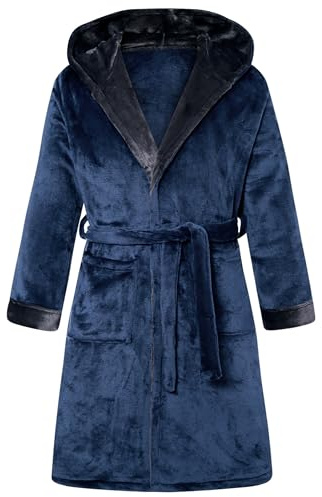 ALISISTER Peignoir Homme en Flanelle Polaire avec Capuche et Poches - Doux et Chaud, Robe de Maison pour l’Hiver, Taille M