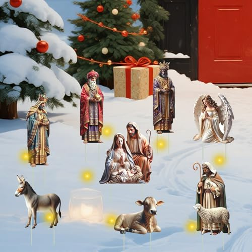 LETTERASHQP Figuras de belén de Navidad, juego completo de 14,5 x 16 cm, figuras de belén Born Scene Navidad mesa decoración cuna accesorios