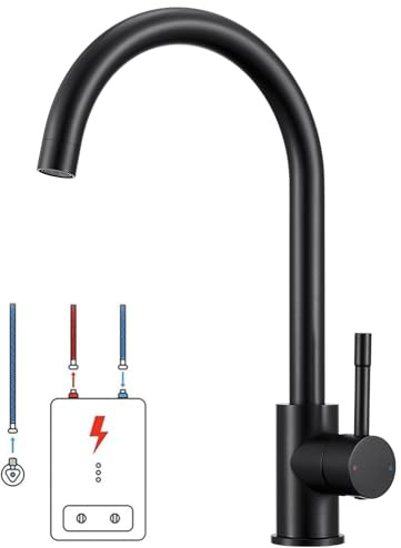 Niederdruck Armatur Küche Schwarz für Durchlauferhitzer - Wasserhahn für Boiler - 360° Drehbar Küchenarmatur Niederdruck - Niederdruckarmatur mit 3 Anschlüsse - Mischbatterie für Untertischboiler
