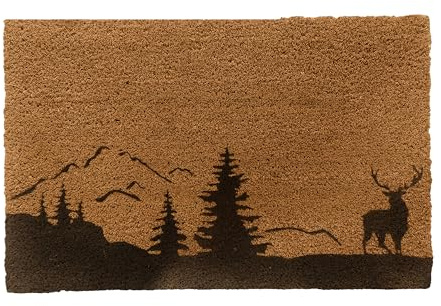 Relaxdays dörrmatta kokos 80 x 50 cm, dörrmatta hjort, halkfri, väderbeständig, dörrmatta inomhus och utomhus, natur/svart