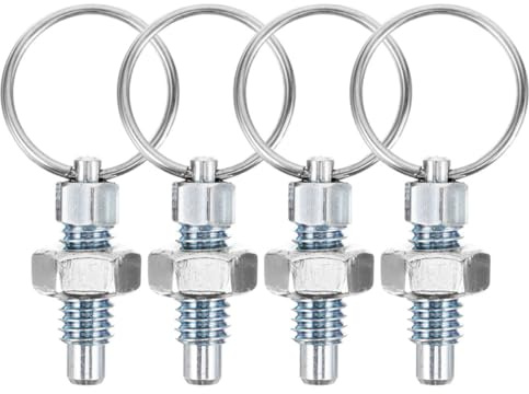 SHINEOFI Émbolo de Resorte de Posicionamiento M6 Acero Inoxidable con Pasador de Bloqueo y Perilla de Anillo de Tiro, 4 Piezas para Uso Industrial y Mecánico, Bloqueo Seguro y Preciso