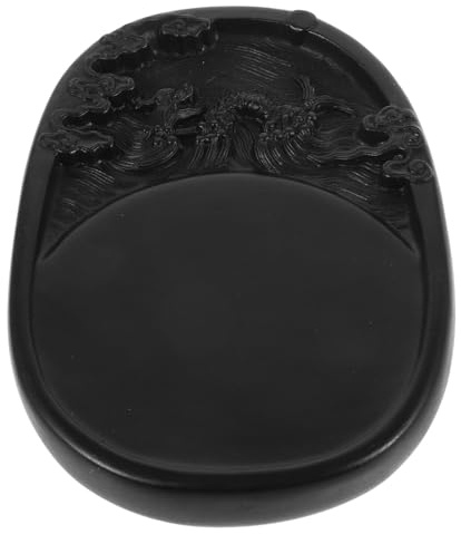 Kichvoe Lastra di Pietra Nera Rotonda per Inchiostro, Piastra per Macinare e Conservare Inchiostro, per Calligrafia e Pittura Artistica