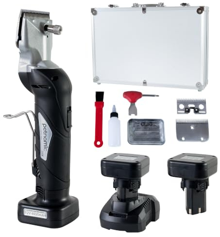 Tondeuse Chevaux Sans Fil Professionnelle Kit Toilettage Robuste 2500 tr/min Faible Bruit 2 Batteries Autonomie 4h Lames Acier de Rechange Mallette et Accessoires