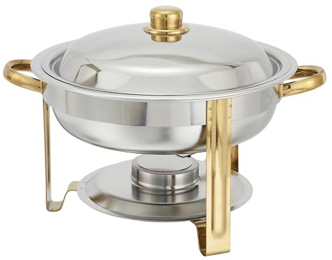 Winco 4 qt Silver Malibu Round Stainless Steel Chafer with Accents