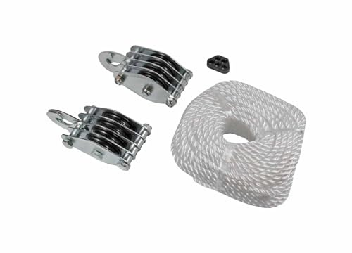 EUROHUNT Universal Flaschenzug mit 8 Umlenkrollen, max. Traglast 300 kg inkl. 20m PP-Seil