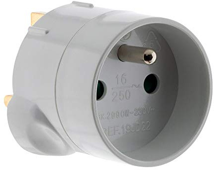 Zenitech - Adaptador de enchufe de viaje de Francia a Reino Unido - Enchufe macho de Reino Unido a enchufe hembra FR - Blanco