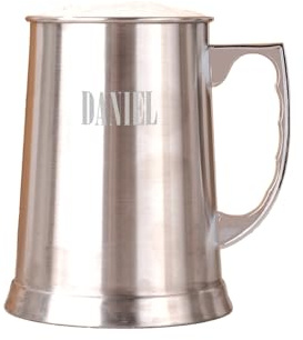 Regalo Original - Jarra Cerveza Medieval Personalizada - Acero Inoxidable - 40 cl - Color Plata - Grabado Láser con Nombre o Mensaje