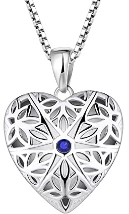 FJ Fotomedaljong halsband 925 sterling silver bild minne medaljong hänge halsband smycken gåvor för kvinnor flickor, hjärta/oval/rund/opal, Kubisk zirkon Sterlingsilver, Kubisk zirkonia, safir