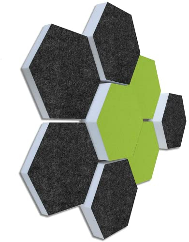 platino24 Schallabsorber COLORE aus Basotec G+ I Akustikpaneele mit Akustikfilz I 3D Wand-Paneele mit 8 Waben in Anthrazit & Hellgrün I Akustikplatten zur Schalldämmung in Büro, Studio & Wohnung