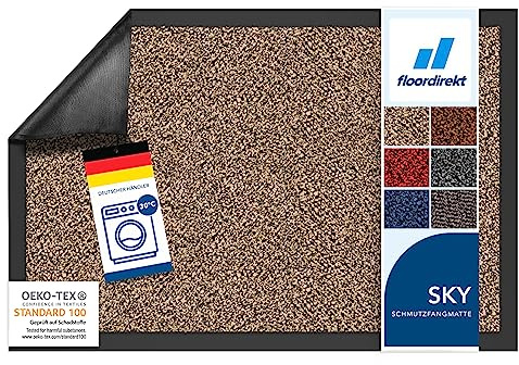 Floordirekt | Rhine | Paillasson, Tapis d'entrée | Antidérapant, Couleur Unique | Tapis d'entrée Lavable, certifié Oeko-Tex | Ocre Noir (Moucheté), 90 cm x 120 cm