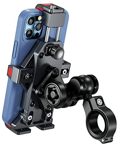 BRCOVAN Aluminiumlegierung Motorrad Handyhalterung mit Vibrationsdämpfer, Diebstahlsichere Handy Motorradhalterung, Verstellbar Lenker Handyhalter für Fahrrad, Roller, ATV, für 4,7-7,2 Zoll Smartphone