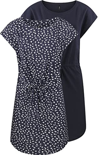 ONLY Damen Sommer Mini Kleid onlMAY S/S Dress 2er Pack Grösse XS S M L XL XXL Gestreift Schwarz 100% Baumwolle, Größe:L, Farbe:Night Sky