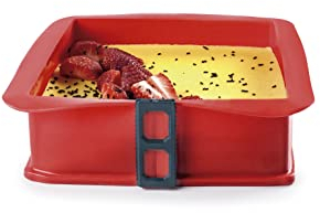 IBILI, Molde de Silicona Cuadrado con base de cristal, Desmontable. Para horno, tartas y bizcohos. Cierre Seguro, Facil de desmoldar. Color Rojo.