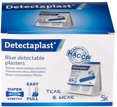 Detectaplast Ricarica di cerotti per kit di primo soccorso, 5 confezioni da 36 cerotti blu elastici ciascuna, 180 cerotti per primo soccorso per la ristorazione