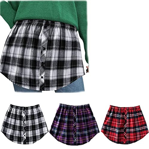 3 Pieces Shirt Extender for Women Adjustable Layering Fake Top Lower Sweep Shirt Half Length Skirt, Security of under skirts (C SET,S)