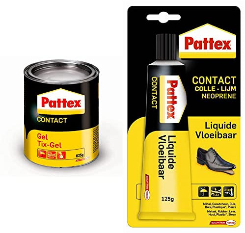 Pattex Colle contact type néoprène- Formule Gel tous matériaux- boite 625 gr & Pattex Colle contact type néoprène- Formule Liquide tous matériaux- tube 125 gr