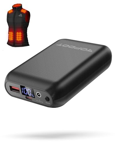 Topdot Power Bank 16000mAh, Batteria per Gilet Riscaldato, USB C e CC Caricabatterie Portatile, 7,4 V/5 V 16000mAh, Progettata per Giacche Riscaldate