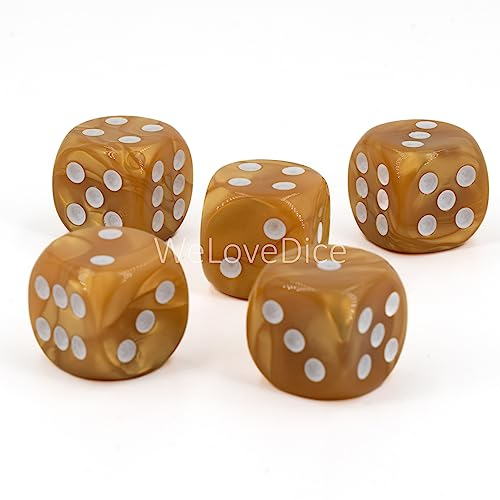 W6 Würfel (16mm) in goldfarben/Weisse Punkte - Made in Germany - WeLoveBeads - 5 Stück
