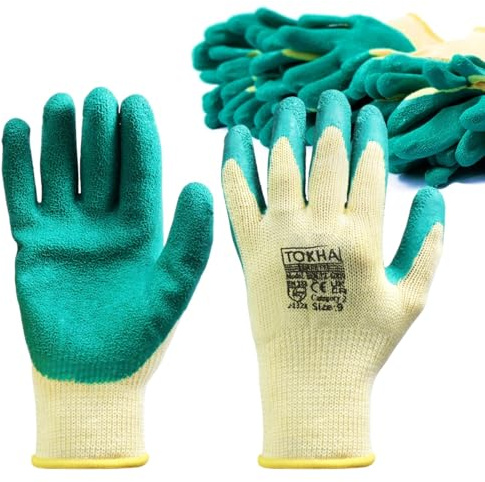 24 Pairs of Rubber Latex Coated Work Gloves for Men - Ideal for Safety, Builders, and Gardening (Green, Large)