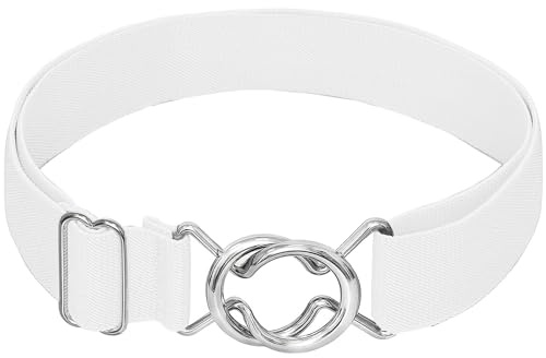 Falari Womens Stretch Belt Adjustable Web Belt Metal Buckle All Occasion Dress Belt - White