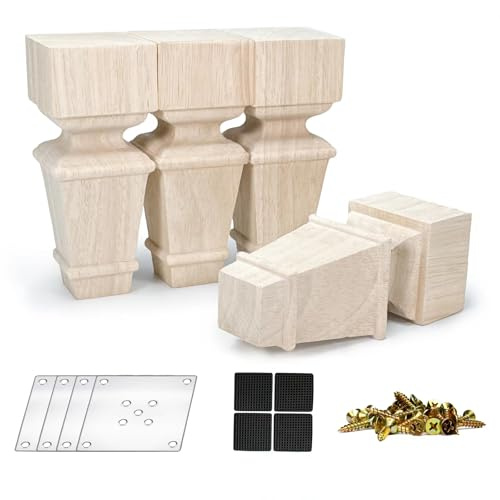 6 Inch Square Wood Furniture Feet Set of 4 Unfinished Replacement Legs