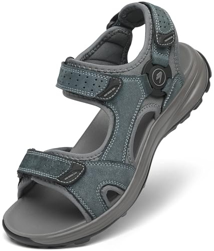 FLARUT Hommes Sandales d'été Chaussures de randonnée Trekking Outdoor Sport Cuir Plage Orteils Ouverts Sportives Décontractées(Gris,41)