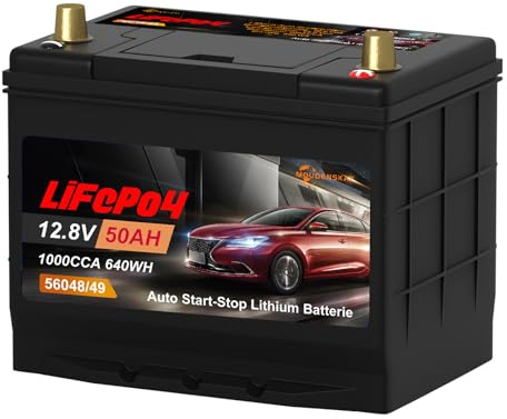 MOUDENSKAY lifepo4 Auto Starterbatterie 12V Autobatterie 50Ah CCA1000 Wiederaufladbare Auto Starter Lithium Batterie mit BMS Schutz, Anwendbare 56048/49 80D26/55D26/65D26-L/R GROUP24