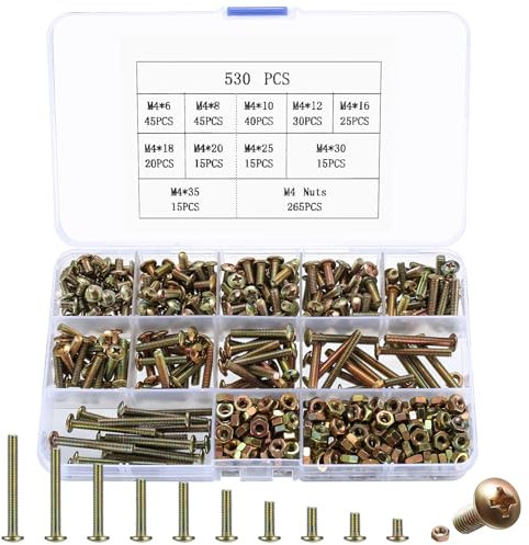 530 Pz M4 Set di Bulloni e Dadi, Bulloni Viti a Testa Bombata a Croce e Dadi, Viti a Testa Tonda Phillips Bulloni e Dadi, Dadi e Bulloni a Testa Cilindrica a Croce per Casa Ufficio Industriale
