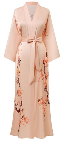 BABEYOND Kimono Robe Cover up with Box Long Floral Satin Sleepwear Silky Bathrobe Bachelorette Robe