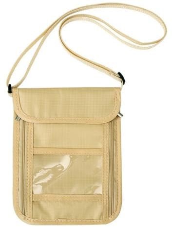 GXGM 1 Stück Brustbeutel, Brusttasche Herren Dame Mit Rfid-Schutz, Wasserdicht Reisegeldbeutel Reise Sicherheitstasche Mit Verstellbarem,Sichtfenster, Für Bargeld Karten Reisepass (Khaki,B)