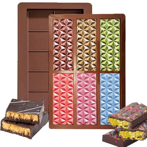 2 Stück Schokoladenform Silikon Schokoladentafel Form，Stück Rechteck Dreieck Diamant Silikonform Schokoladentafel Tiefe Schokoladenform Extra Tief Schokolade Form für Schokolade