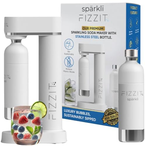 Fizzit Spärklï Carbonated Water Soda Maker with Stainless Steel Bottle Included,Dishwasher Safe
