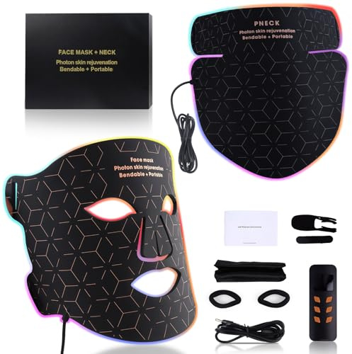Maschera LED per Viso & Collo,Maschera per Terapia della Luce Led 4 Modalità,Maschera Luce Rossa Silicone, Maschera Infrarossi Viso Antirughe,LED Mask per Tutti i Tipi di Pelle a Casa