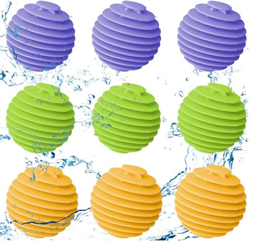 Ksvaye 9pcs Bolas de Secado para Secadora Reutilizables Bolas para Lavadora, Bolas Secadora de Ropa, Bola de Lavado para Lavadora para Reducir las Arrugas y la Pinza(Amarillo/Verde/Morado)