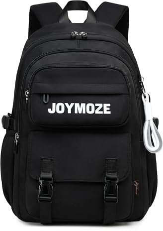 Joymoze Sac à dos scolaire spacieux pour garçons et filles Sac à livres décontracté pour le collège Noir