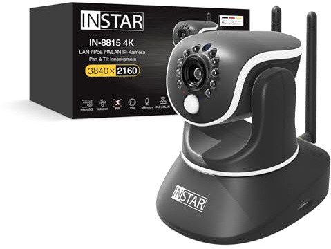 INSTAR IN-8815 4K telecamera IP da interno nera, controllabile (PT), LAN/WLAN/PoE, rilevamento movimento AI, telecamera HomeKit, visione notturna IR, I/O allarme, uscita audio, MQTT, WPA3, NDAA/TAA