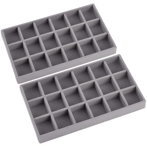 SOFPLATE 2 pz 5 x 8.3 pollici 18 griglia Vassoio Portagioie Cassetto Inserto In Velluto Organizer per Orecchini Espositore con Divisore Rimovibile Contenitore Scatola per Anelli Orologio Collana Porta