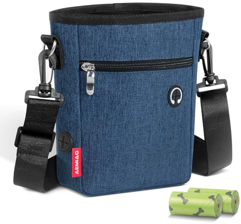 AEMIAO Borsa Addestramento Cane con Chiusura Magnetica, 2025 Sacchetto di Allenamento per Cani con Dispenser Integrato, Borsa Porta Snack per Cani con Tracolla Regolabile per Uso Esterno, Blu
