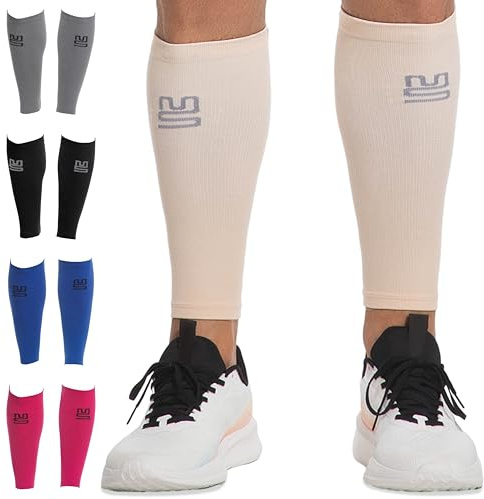 Modetro Sports Gambali a compressione per polpaccio da uomo e donna - 20-30 mmHg, calze per gambe senza piedi 1 confezione - Supporto per polpacci per la corsa, Beige, Large/X-Large