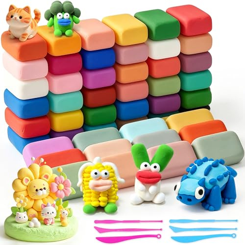 Houbobo Air Dry Clay 48 Colors, Ultra Light Modelling Clay Kit for Kids