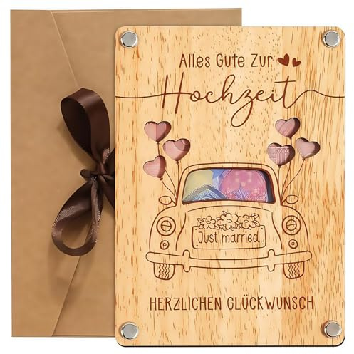 LUMOOM Tarjeta de boda de madera, tarjeta de regalo de dinero, tarjetas de felicitación para boda con sobre, tarjeta de San Valentín, tarjeta de amor, madera para San Valentín, aniversario, tarjetas