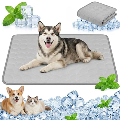 Qoosea Tappetino Rinfrescante per Cani e Gatti, Tappeto Refrigerante in Seta di Ghiaccio per Animali, Grande Cuscino cane Tappeto Lavabile Materassino Coperta Rinfrescante in Estate (55 * 70CM Grigio)