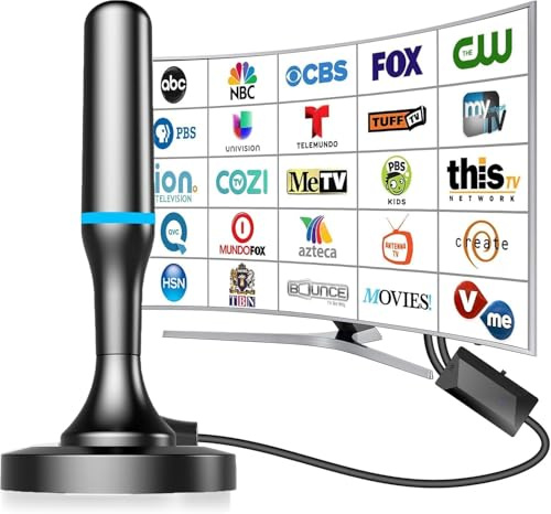 Antena de TV interior para canales locales, antena digital 4K HD para Smart TV interior con amplificador extraíble y base magnética, no necesita cable, recepción de 360°, cable de 3 metros, rango de
