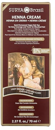 Surya Brasil Light Brown Natural Henna Cream Hair Color Treatment for Gray Hair Coverage, Deep Conditioning Semi Permanent Hair Dye, 2.37 oz / 70 ml