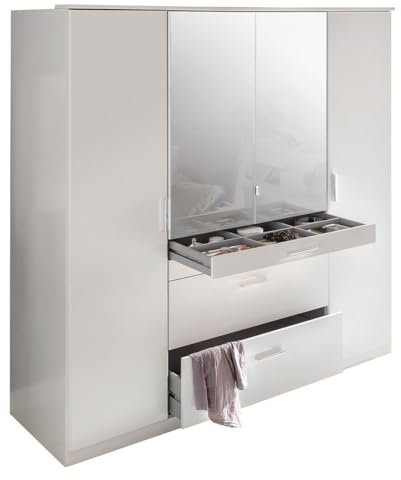DEINE TANTE EMMA T12619 Aachen Weiß Kleiderschrank Drehtüren mit Spiegel und Schubladen ca. 180 cm