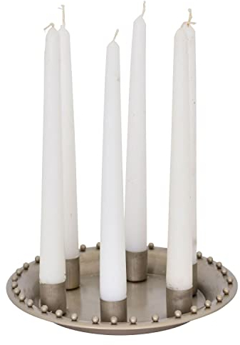 E-X Kerzenhalter mit Tablett, Kerzentablett Silber Kerzenständer Kerzenhalter Kerzenleuchter Tablett 2 Größen (Tablett iRide, Metall, Ø 21cm)