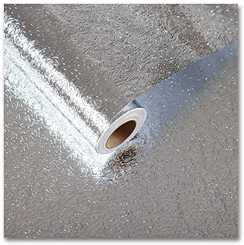 Cre8tive Aluminum Foil Mirror Silver Wallpaper 24 x 354 Wide Kitchen Waterproof Oil Proof Removable Contact Paper Stainless Steel Heat Resistant Decorative Wall Film for Fridge Dishwasher Backsplash